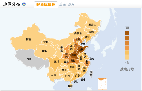 全國輕質(zhì)隔墻板指數(shù)分別圖