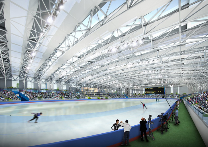 該設(shè)計(jì)是方便和功能為所有參加者是很重要的?？傮w規(guī)劃為區(qū)域鏈接的舞臺(tái)上與其他各種體育設(shè)施，如數(shù)字/短道速滑賽場，冰球賽場上，和一個(gè)公園。復(fù)確保履行國際速滑協(xié)會(huì)??的規(guī)格要求進(jìn)行了優(yōu)化與先進(jìn)的數(shù)字測量設(shè)備的狀態(tài)。