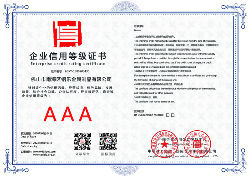 山東企業(yè)信用等級(jí)證書