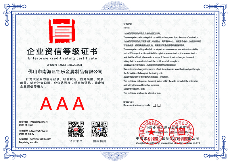 山東企業(yè)資信等級(jí)證書
